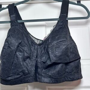 Full Figure Women’s Bra 46DD Black Lace Mesh Wireless Posture Support 2 Row Hook